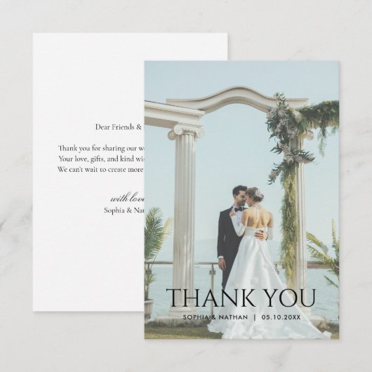 モダンなミニマリスト写真の結婚式のメモ サンキューカード (正面/裏面)