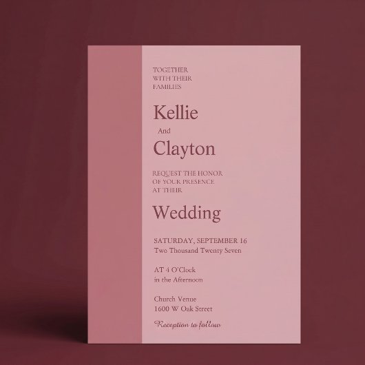 モダンなミニマリスト結婚式 バーガーネット 招待状
