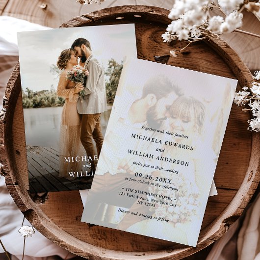 モダンなミニマリスト2枚の写真付き結婚式招待状 招待状