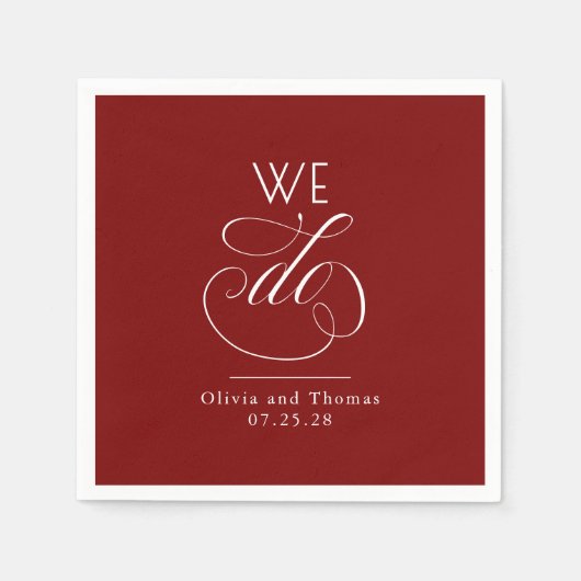 モダンなミニマリスト タイポグラフィ 赤い結婚式 We Do スタンダードカクテルナプキン (正面)