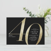 モダンなミニマリスト ブラックとゴールドの40歳の誕生日 招待状 (スタンド正面)