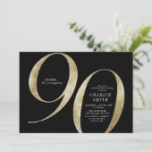 モダンなミニマリスト ブラックとゴールドの90歳の誕生日 招待状 (スタンド正面)