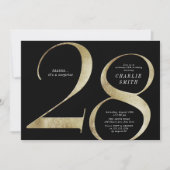 モダンなミニマリスト ブラックとゴールド 28歳の誕生日 招待状 (正面)