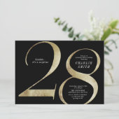 モダンなミニマリスト ブラックとゴールド 28歳の誕生日 招待状 (スタンド正面)