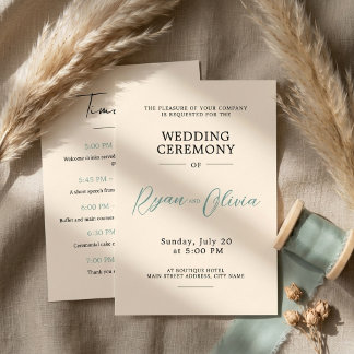 モダンなミニマリスト 結婚式 アイボリーとサージグリーン プログラム