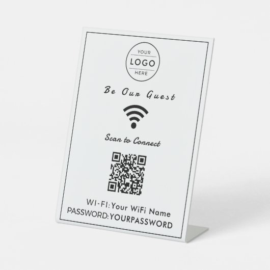 モダンなミニマリストQRコードWiFiサイン 台座サイン (正面)