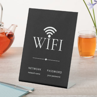 モダンなミニマリストWiFiネットワークパスワードサイン ブラック 台座サイン