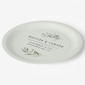 モダンなミニマルなオリーブの枝の葉の結婚披露宴 ペーパープレート (アングル)