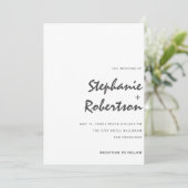 モダンなミニマルなスクリプトの黒と白の結婚式 招待状 (スタンド正面)