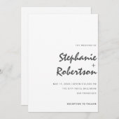 モダンなミニマルなスクリプトの黒と白の結婚式 招待状 (正面/裏面)