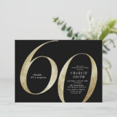 モダンなミニマルなブラックとゴールドの60歳の誕生日 招待状 (スタンド正面)