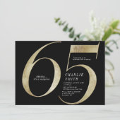 モダンなミニマルなブラックとゴールドの65歳の誕生日 招待状 (スタンド正面)