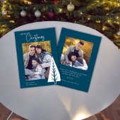 モダンなミニマルなブルーの写真クリスマス シーズンカード