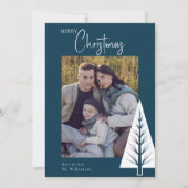 モダンなミニマルなブルーの写真クリスマス シーズンカード (正面)