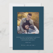 モダンなミニマルなブルーの写真クリスマス シーズンカード (裏面)