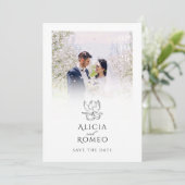 モダンなミニマルな白い写真の結婚式 セーブザデート (スタンド正面)