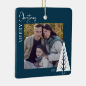 モダンなミニマルな青い写真クリスマス記念品 セラミックオーナメント (右)