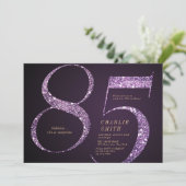 モダンなミニマルスタイルの紫のグリッター85歳の誕生日 招待状 (スタンド正面)