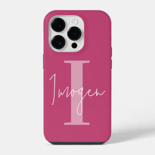 モダンなミニマルタイポグラフィモノグラムのフェミニンピンク iPhone 14 PROケース