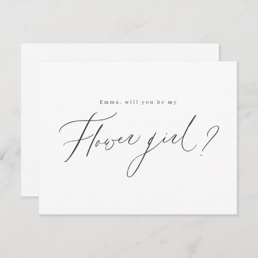 モダンなミニマルデザインのフラワーガールへのお願いスクリプト 招待状 (正面/裏面)