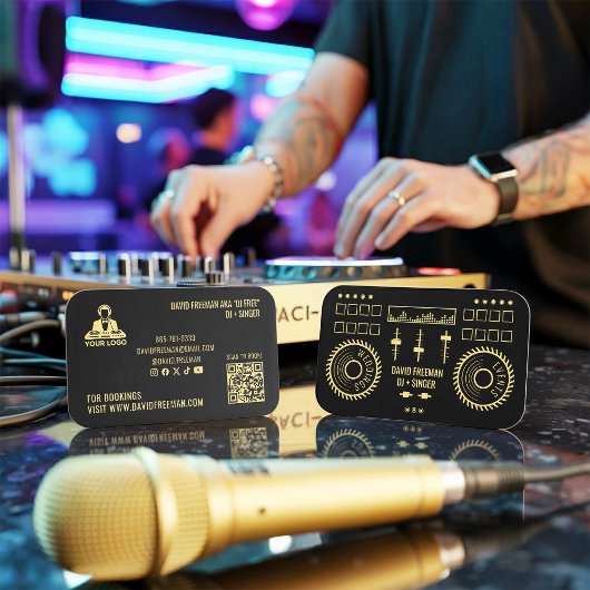 モダンなミニマルデザインの黒とゴールドのターンテーブル 名刺