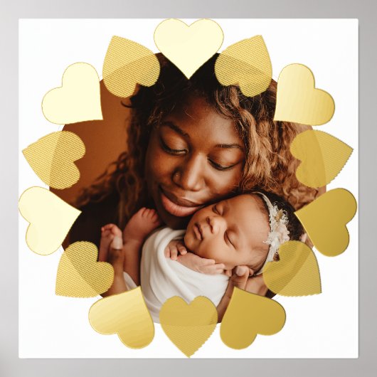 モダンなミニマルハート写真カスタム 箔ポスター (正面)