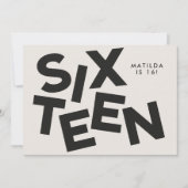 モダンなミニマルボールドタイポグラフィ 16歳の誕生日 招待状 (正面)