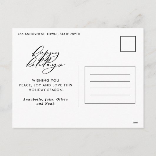 モダンなミニマル写真のクリスマス エレガントなホリデー シーズンポストカード (裏面)