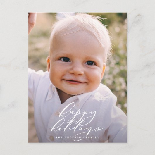 モダンなミニマル写真のクリスマス エレガントなホリデー シーズンポストカード (正面)