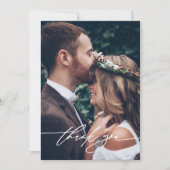 モダンなミニマル手書きスクリプト 2枚の写真の結婚式 サンキューカード (正面)