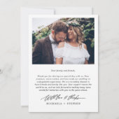 モダンなミニマル手書きスクリプト 2枚の写真の結婚式 サンキューカード (裏面)