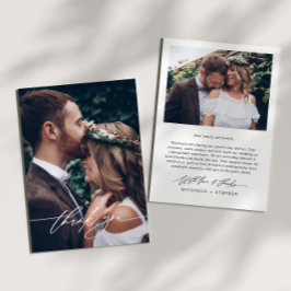 モダンなミニマル手書きスクリプト 2枚の写真の結婚式 サンキューカード