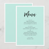 モダンなミントの結婚式。シンプルな手書き風フォント メニュー (正面/裏面)