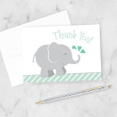 モダンなミントグリーンとグレーのかわいい象の赤ちゃんのシャワーパーティー サンキューカード