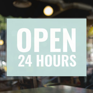 モダンなミントグリーンの「24時間営業」看板 ウィンドウサイン
