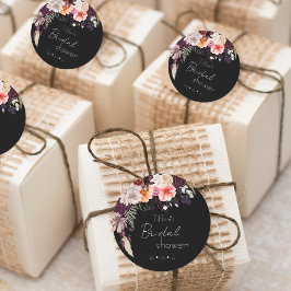 モダンなムーディーフラワー＆グリーン ブライダルシャワー ラウンドシール