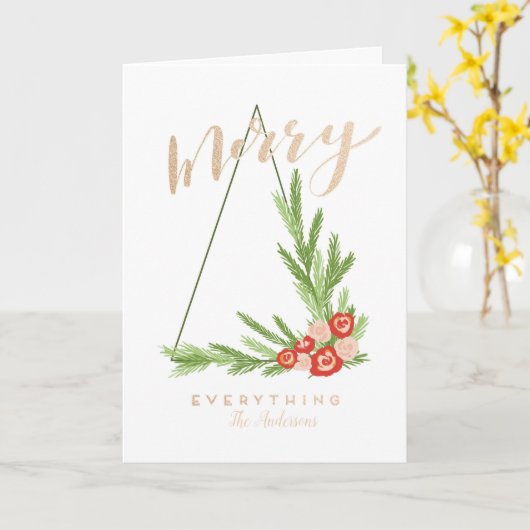 モダンなメリーすべて幾何学的な原稿の休日 カード (黄色い花)