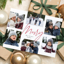 モダンなメリーの赤い手書き風フォントが中心の6枚の写真のクリスマスコラージュ シーズンポストカード
