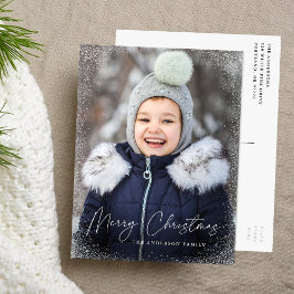 モダンなメリークリスマスの文字の雪の吹雪の写真 シーズンポストカード