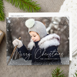 モダンなメリークリスマスの筆記体 スノーフラリー 写真 シーズンポストカード