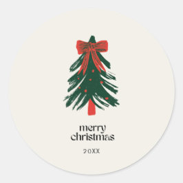 モダンなメリークリスマスの絵画ツリー ホリデー ラウンドシール
