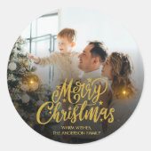 モダンなメリークリスマス家族写真 ラウンドシール (正面)