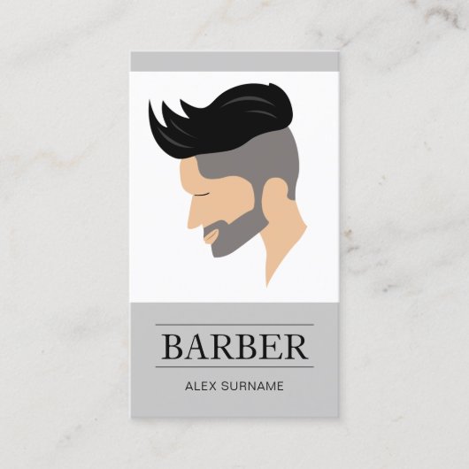 モダンなメンズヘアスタイルのイラスト グレー バーバー 名刺 (正面)