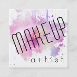 モダンなメーキャップアーティストのピンクの水彩画の（ばちゃばちゃ）跳ねる スクエア名刺