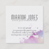 モダンなメーキャップアーティストのピンクの水彩画の（ばちゃばちゃ）跳ねる スクエア名刺 (裏面)
