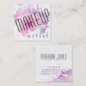 モダンなメーキャップアーティストのピンクの水彩画の（ばちゃばちゃ）跳ねる スクエア名刺 (正面/裏面)