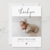 モダンなモカハートのベビーシャワー2写真 サンキューカード (正面)