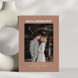 モダンなモカブラウンの楽しいクリスマス結婚写真 シーズンカード
