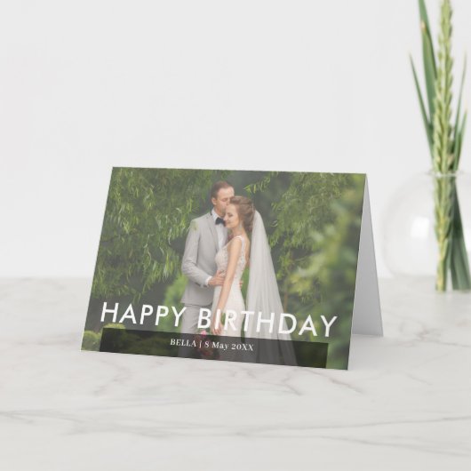 モダンなモノクロの誕生日写真デザイン カード (正面)