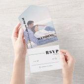 モダンなモノクロミニマルフォトウェディング オールインワン招待状 (貼ってはがせる)